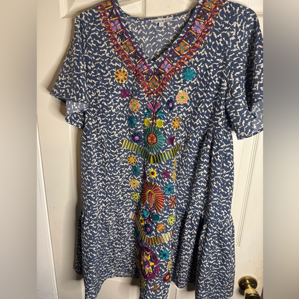 See And Be Seen Johnny Was Vibes Embroidered Blue Dress